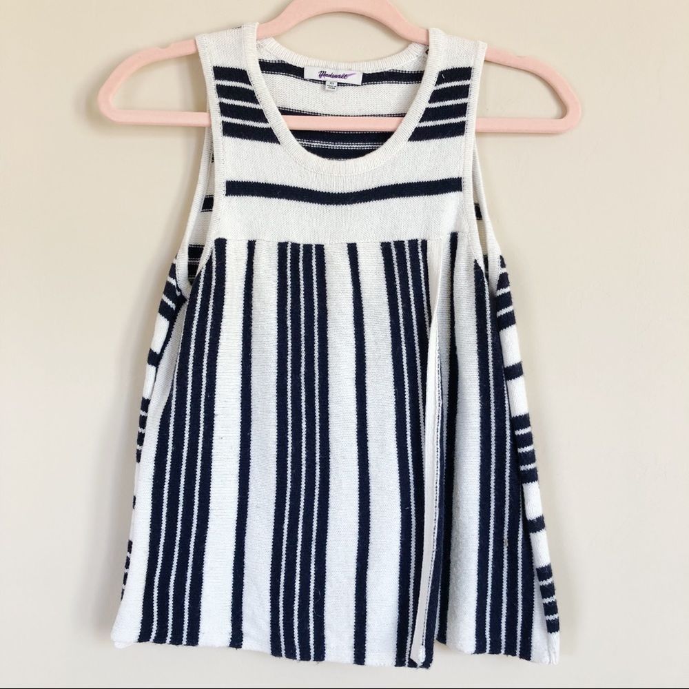 Madewell Stripe Play Sweater Tank Navy Cream Overlap Swing Shape